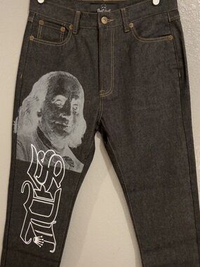 Men's Black Skinny Jeans with White Graphic Detail